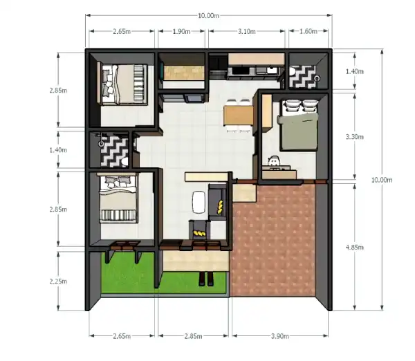 Denah Rumah 6x5 3 Kamar Tidur