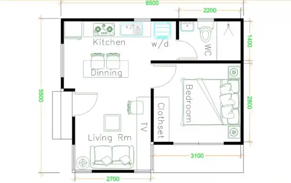 Denah Rumah 6x5 Minimalis