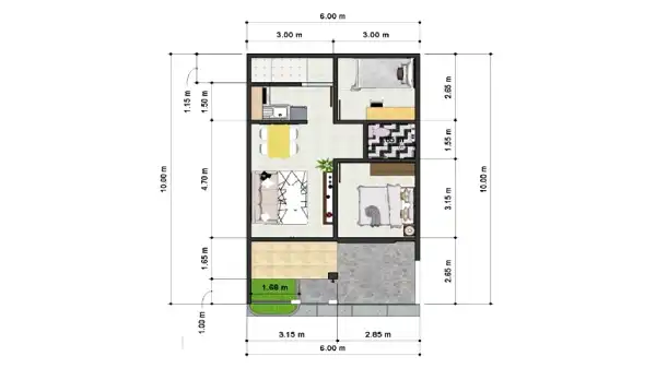 Denah Rumah 6x5 Modern