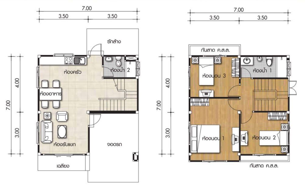 denah rumah 7x7 2 Lantai