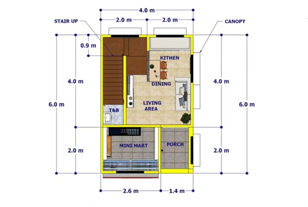 Denah Desain Rumah 4x6