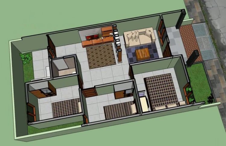 Desain Denah Rumah 6x10 3 Kamar Berderet