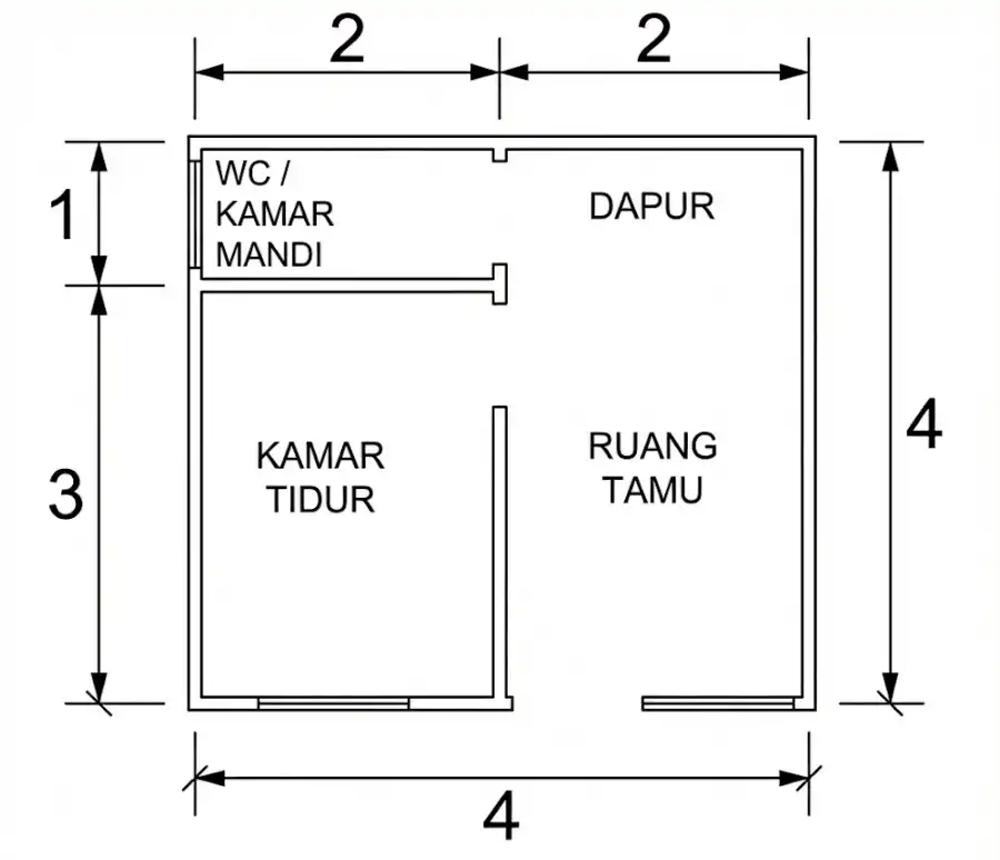 desain denah rumah 4x4 meter