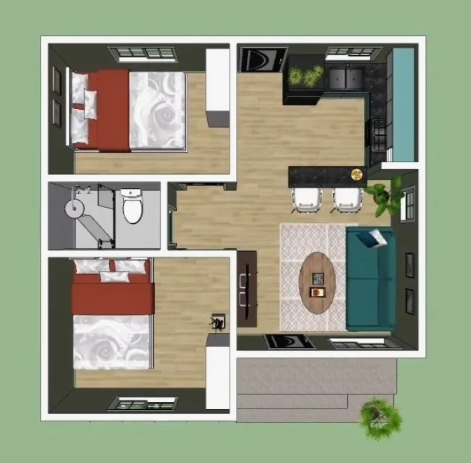 denah rumah 6x6 2 kamar
