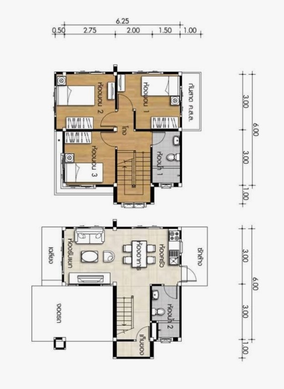 denah rumah 6x6 3 kamar