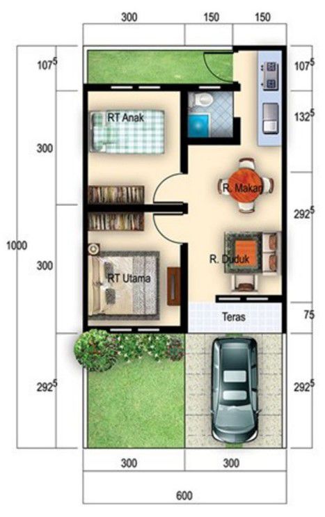 desain rumah 6x10 memanjang ke samping