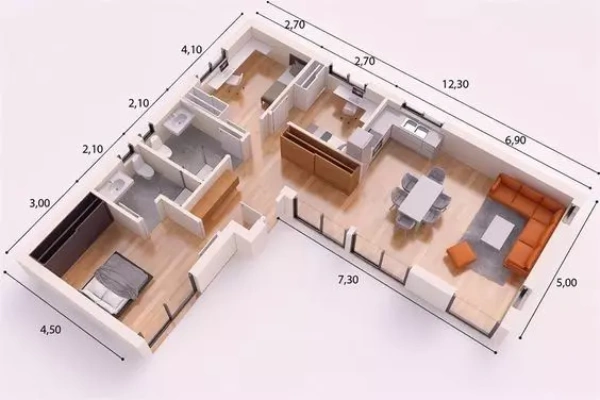 denah rumah 3 kamar Total