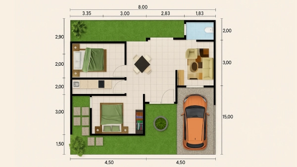 denah rumah 3 kamar Total