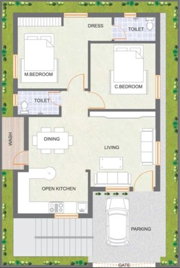 denah rumah 3 kamar Total