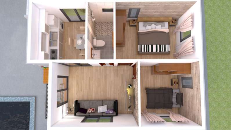 Denah rumah minimalis 2 kamar 6x8 meter