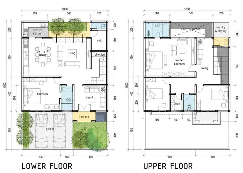 Denah rumah 10x15 4 kamar 2 lantai