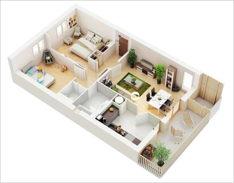 Desain Denah Rumah Ukuran 6x8 2 Kamar