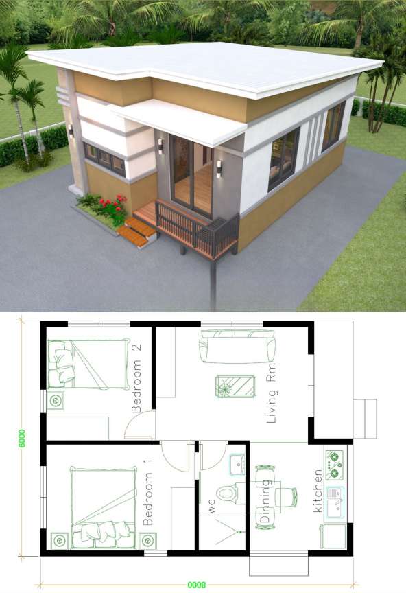 Desain Denah Rumah Minimalis Ukuran 6x8 Tampak Depan