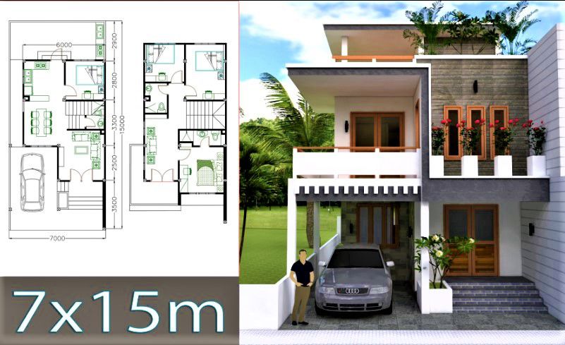 denah rumah 7x15 4 kamar tidur