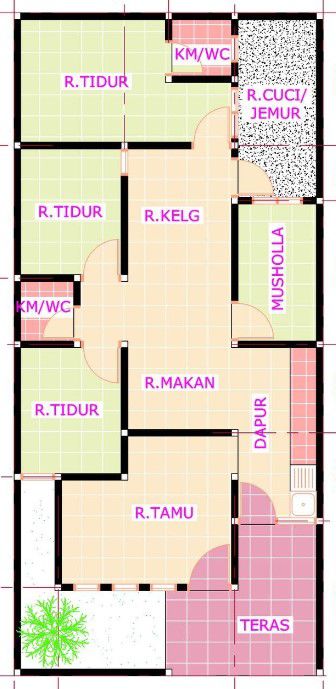 denah rumah minimalis ukuran 6x8 3 kamar tidur terbaru