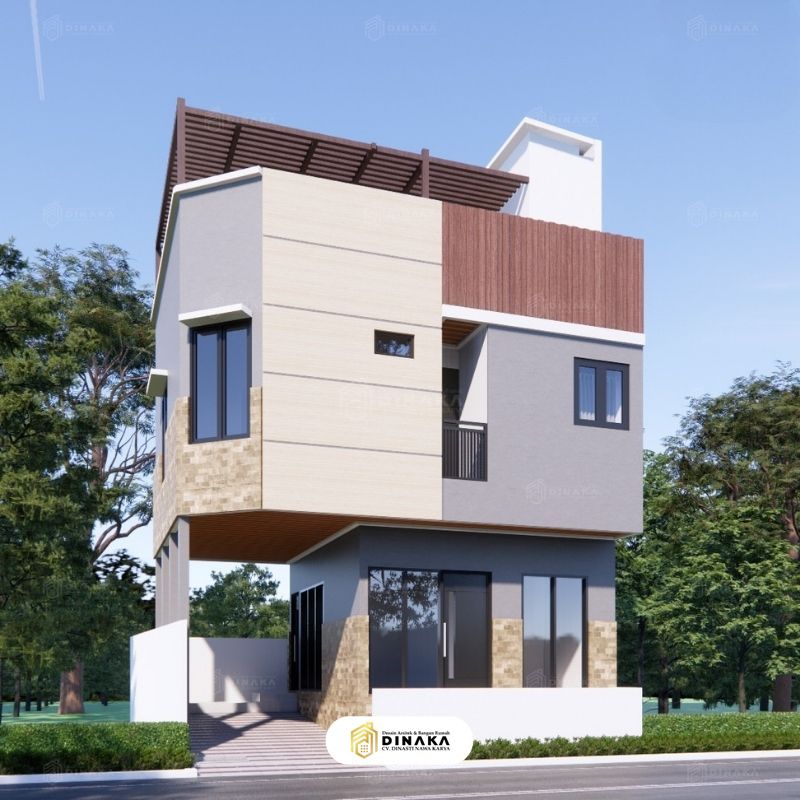 Rumah Tingkat dengan Aksesori Kayu