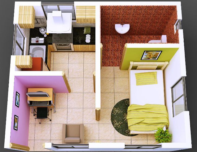 Desain Rumah Kecil 1 Kamar Tidur Tipe 21