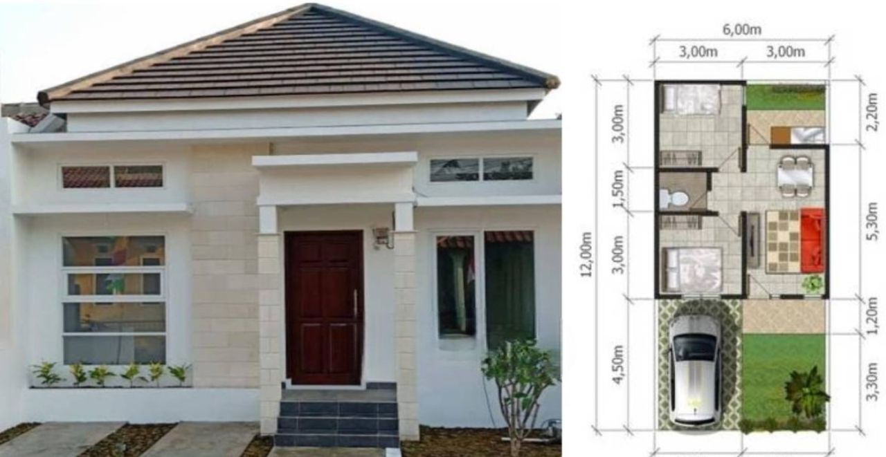Desain Rumah 6x12 Memanjang Lengkap dengan Tampak