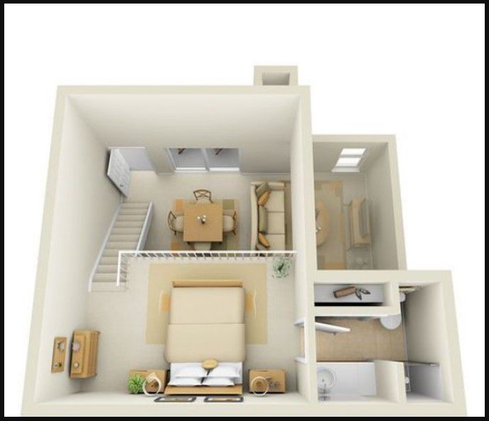 Desain rumah 1 kamar sederhana Konsep Mezzanine