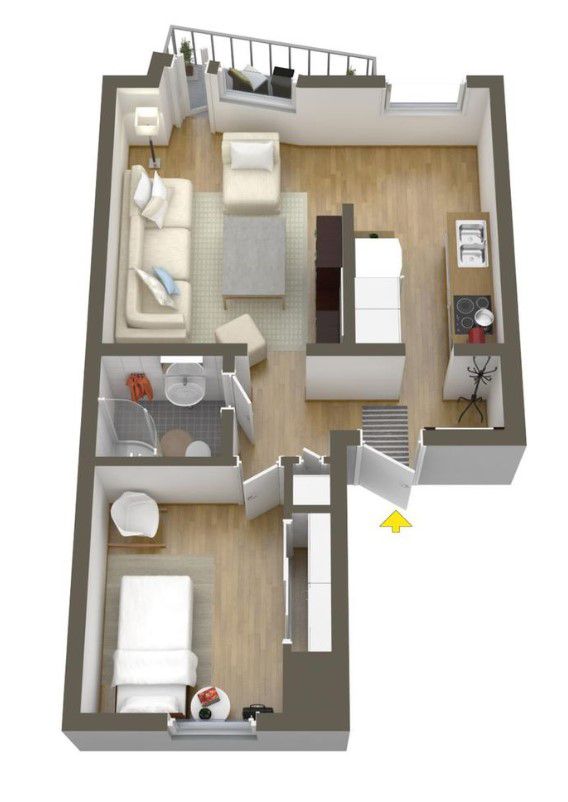 denah rumah ukuran 5x7 minimalis 1 kamar