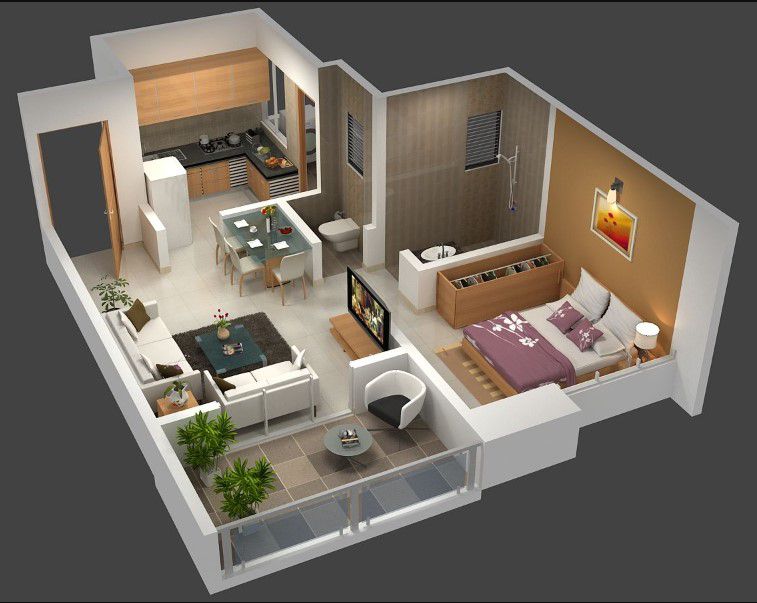 desain denah rumah 1 kamar dengan teras