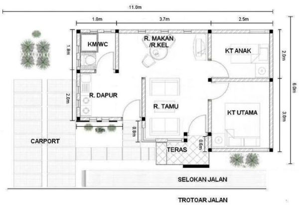 Denah Rumah 6x8 Meter