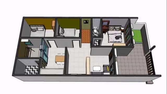 denah rumah 6x8 3 kamar