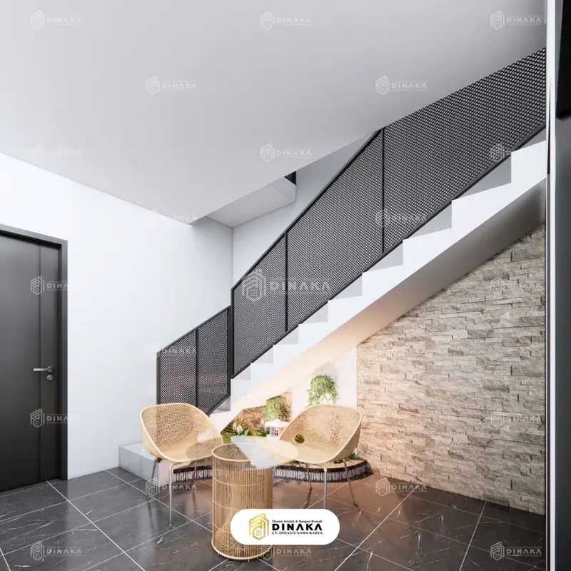 desain tangga minimalis dengan taman kecil