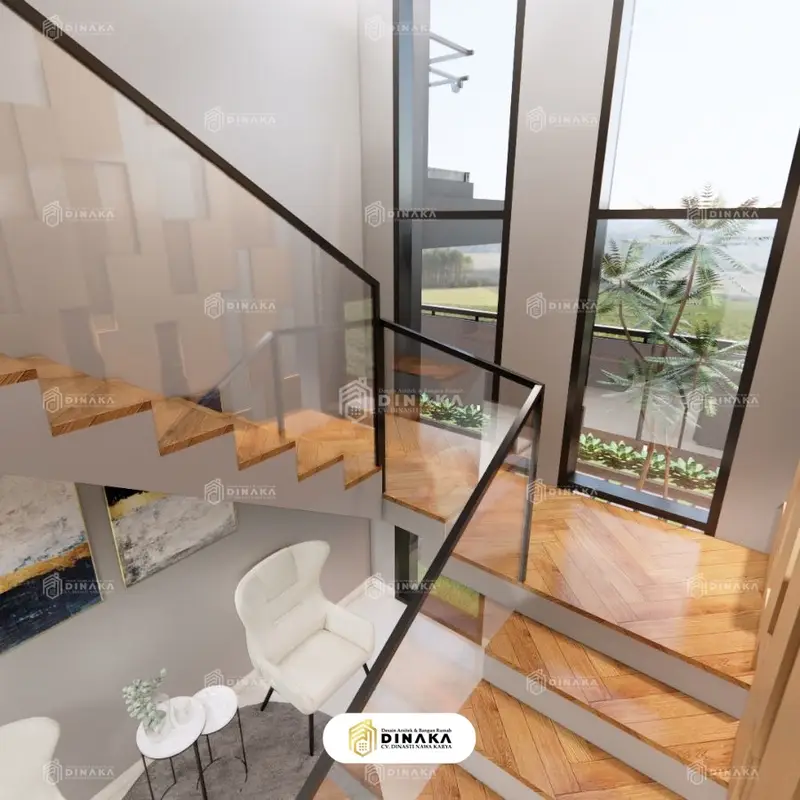 tangga minimalis modern dengan kaca besar mewah