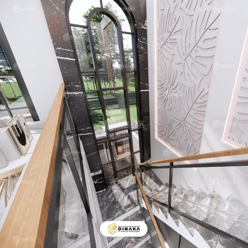 tangga minimalis modern dengan kaca besar mewah