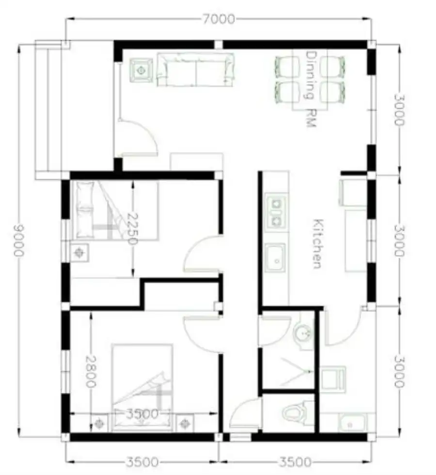 Desain Rumah Ukuran 9x7 2 Kamar Tidur 1 Lantai
