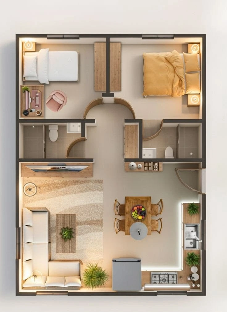 Ternyata Rahasia Rumah 6x8 Tetap Lega! Denah Rumah Minimalis 2 Kamar 6x8 yang Patut Dicoba